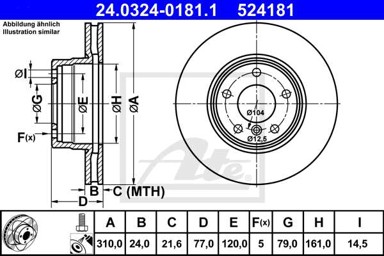 ATE Disk ploča BMW 24.0324-0181.1 prednja, bmw 5 e60 03 ->, d310/24 